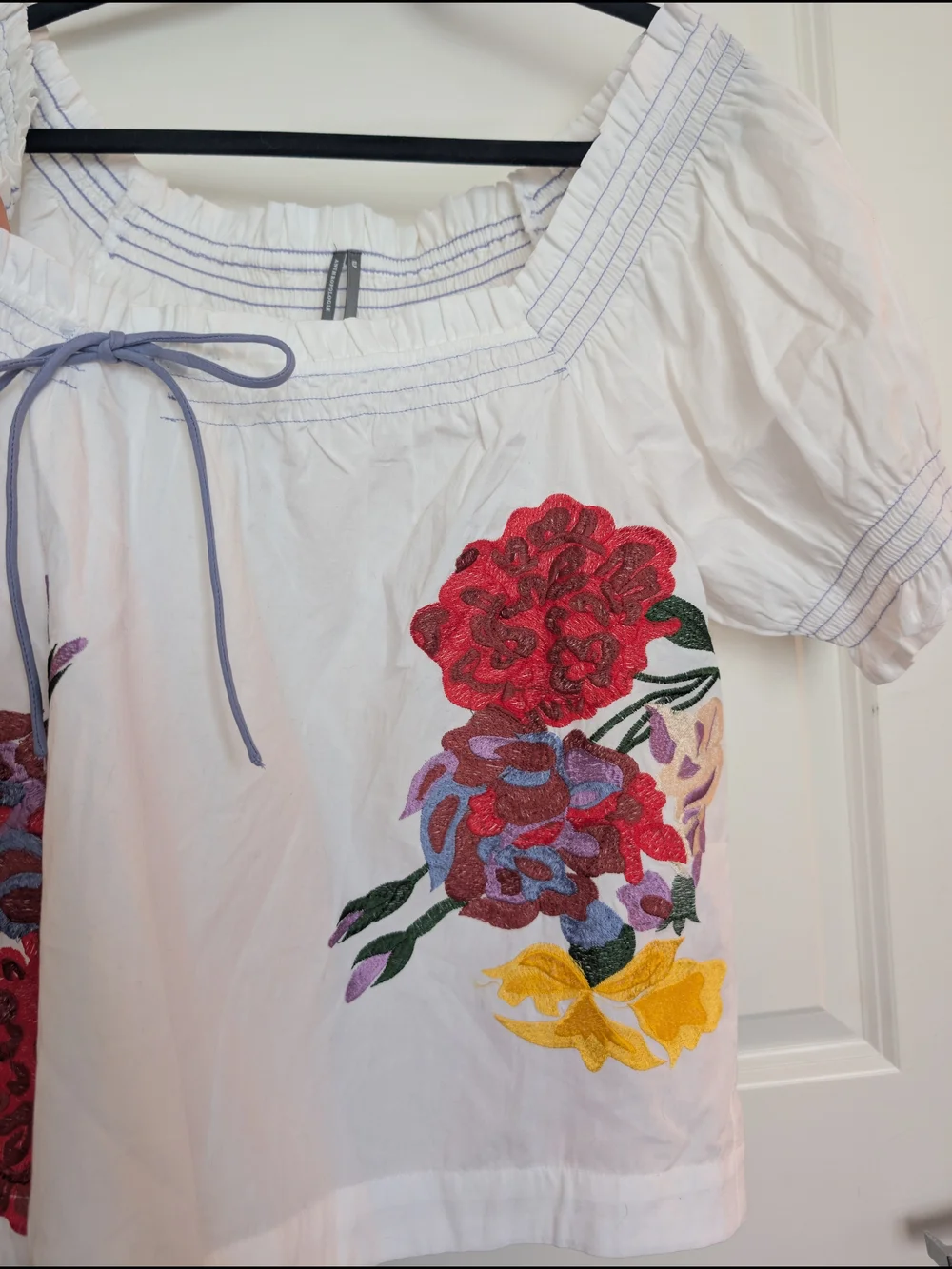 🪡🌺 NWT Beautiful Off-Shoulder V-neck with Multicolor Floral Embroidery